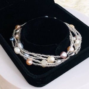 48" Genuine Baroque Pearls Bracelet/ Necklace Sterling Silver